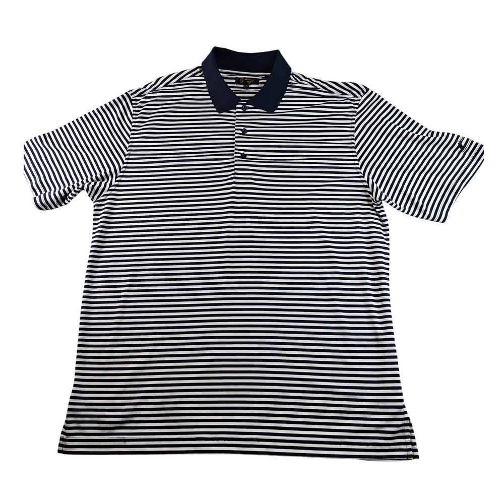 Monterey Club Golf Polo Stripe Shirt Men's‎ XL Navy White Short Sleeve Button Up